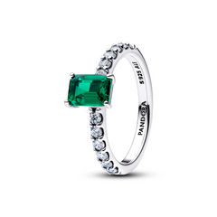 Pandora Timeless Rectangular Sparkling Green Halo Ring 194506C01