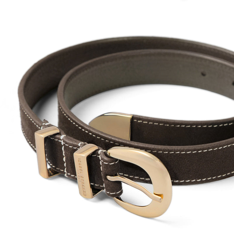 Isabel Bernard Rêveur Mathilde donkerbruine suede riem met goud-kleurige gesp IB60020-131-85-zoom-