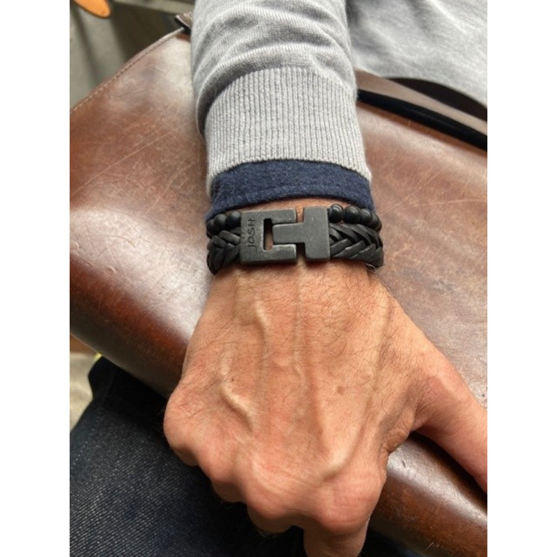 Josh Black Leather Bracelet 24993-BRA-VB/MATBLCK/L-zoom-