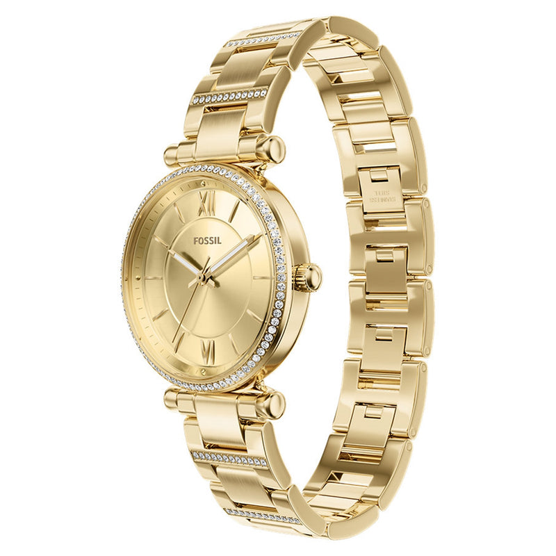 Fossil Carlie Round Gold Dial Watch ES5465-zoom-