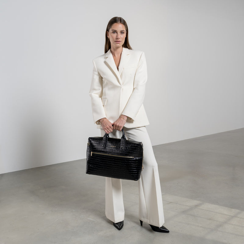 Isabel Bernard Honoré Anique Croco Zwarte Kalfsleren Handtas IB25072-zoom-