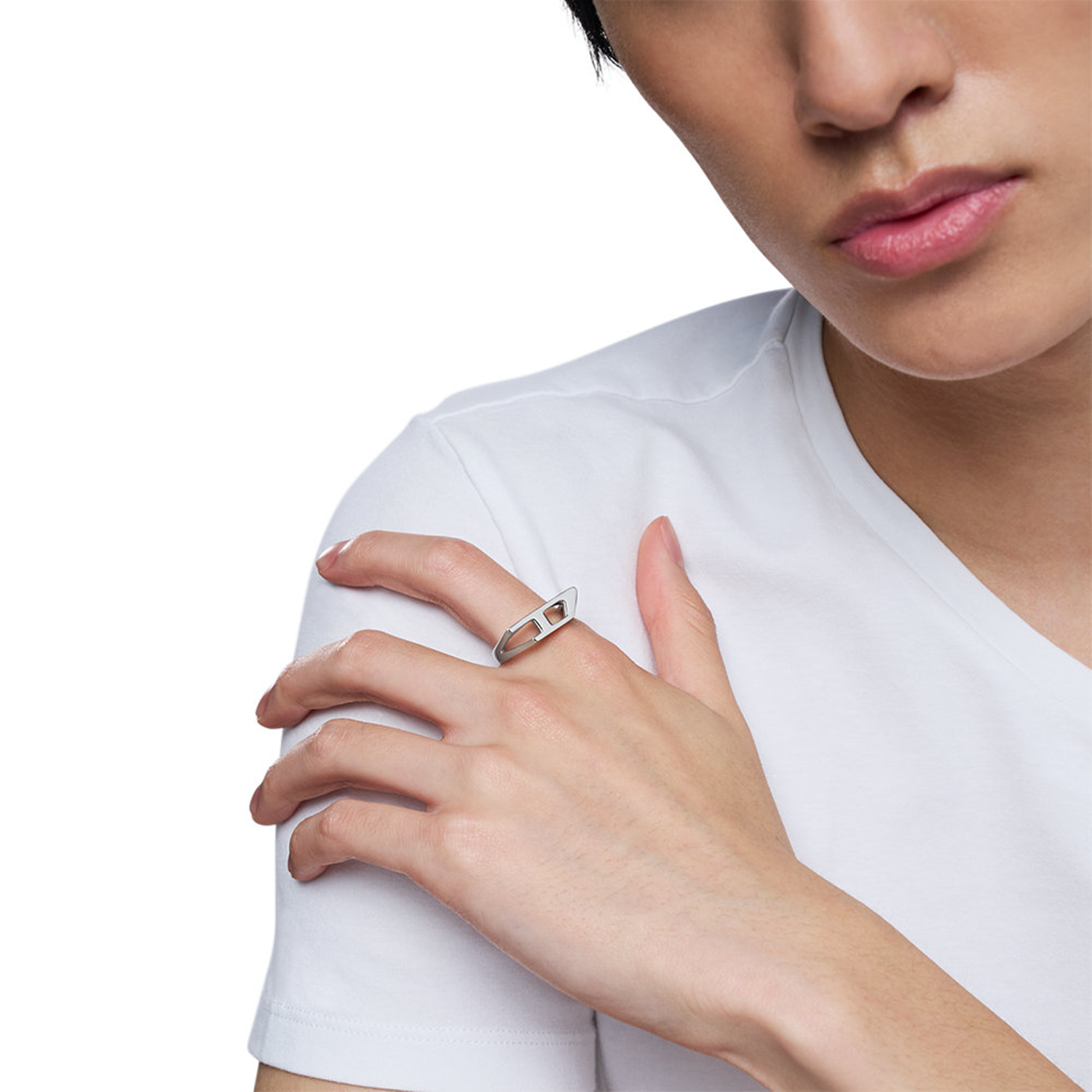 Diesel D Logo Silver Stainless Steel Ring DX16380407