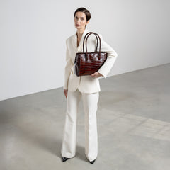 Isabel Bernard Honoré Cloe Midi Croco Brown Calfskin Leather Handbag IB25082-230