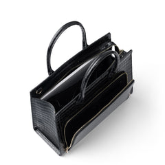 Isabel Bernard Honoré Nadine croco black calfskin leather handbag with 13 inch laptop compartment IB25110-201-13