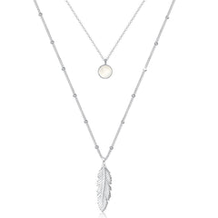 Elli 925 Sterling Silver Layered Link Chain Necklace with Moonstone 2004-BF-0007742-001