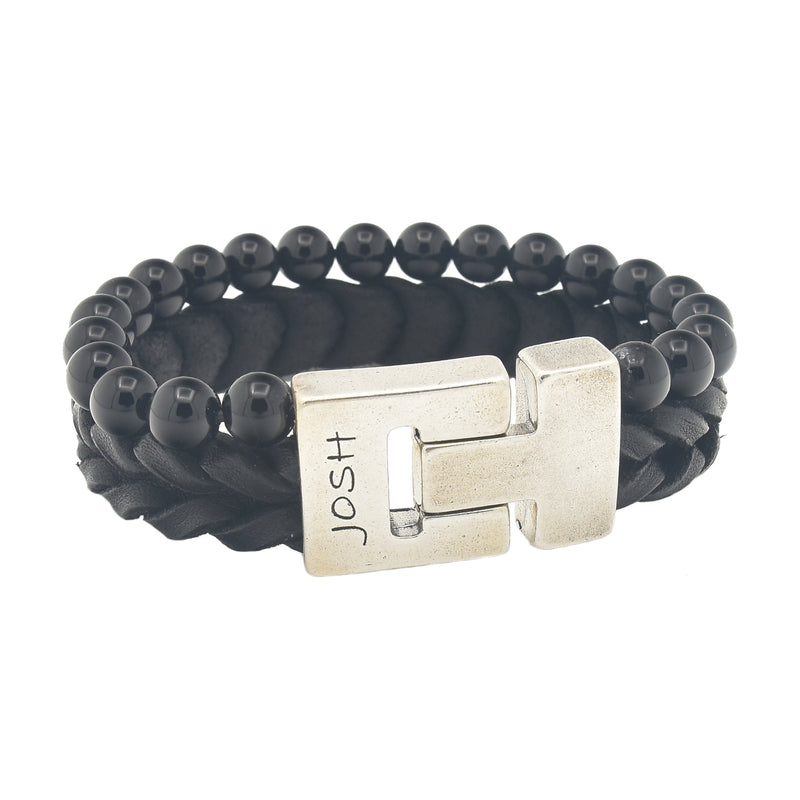 Josh Zwarte Leren Armband 24989-BRA-S/BLACK/L-zoom-