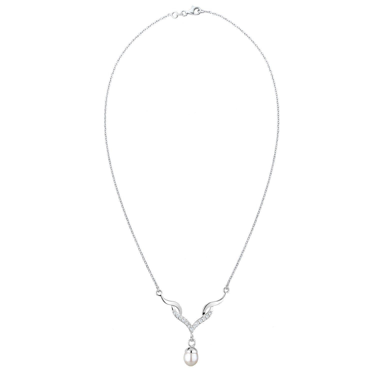 Elli 925 Sterling Silver Pearl Necklace with Zirconia 2004-BF-0007983-001