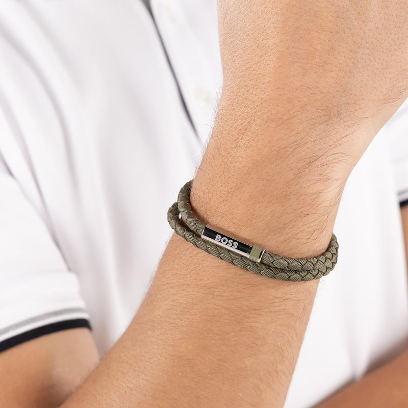 Hugo Boss Synthetische Vezel Groene Heren Gevlochten Armband HBJ1580797-zoom-