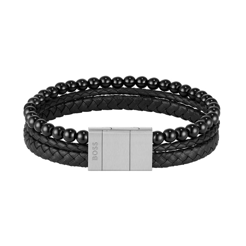 Hugo Boss BOSS Black Leather Gemstone Bracelet HBJ1580786-zoom-