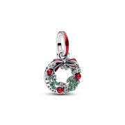 Pandora Moments 925 Sterling Silver Holiday Wreath Double Dangle Charm 794238C01