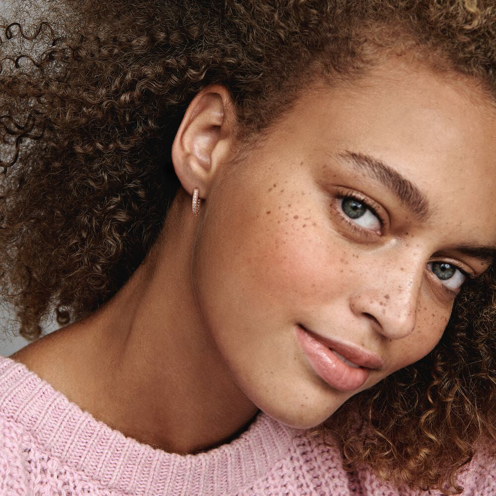 Pandora Signature Pavé Heart Hoop Earrings with 14 Carat RoseGold Plating 286317C01