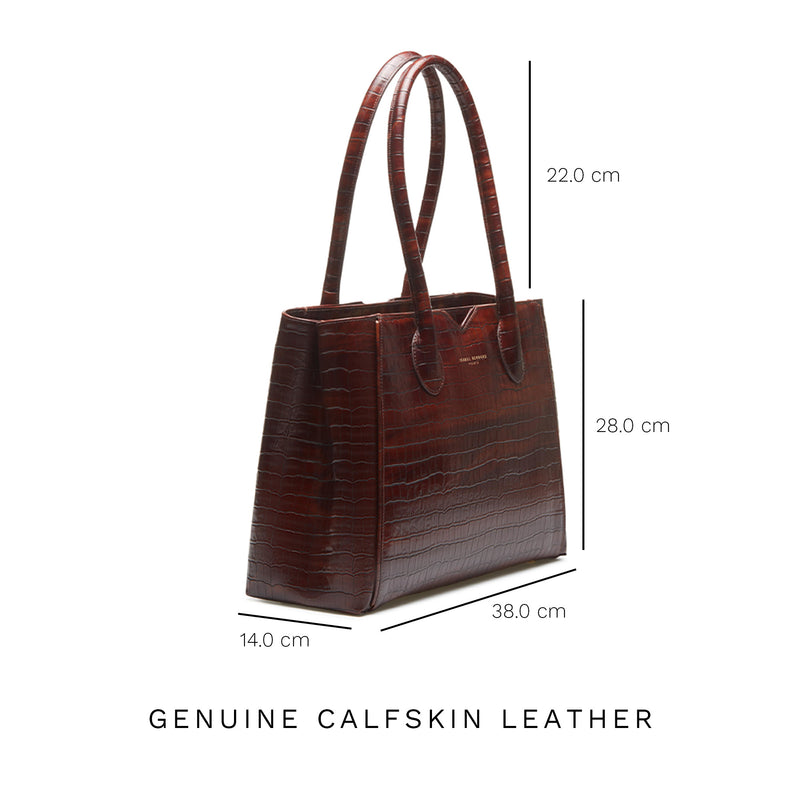 Isabel Bernard Honoré Cloe Croco Bruine Handtas IB25006-zoom-
