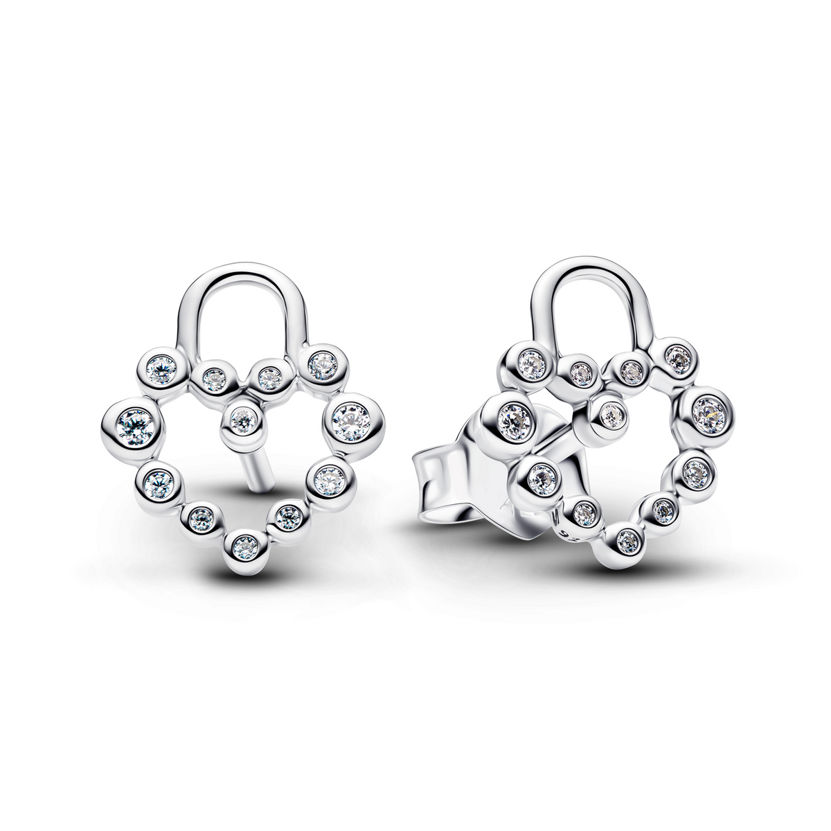 Pandora Moments 925 Sterling Silver Sparkling Heart Padlock Stud Earrings 294419C01