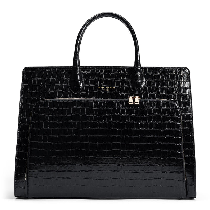 Isabel Bernard Honoré Nadine Zwarte Croco Handtas van Kalfsleer IB25033-zoom-