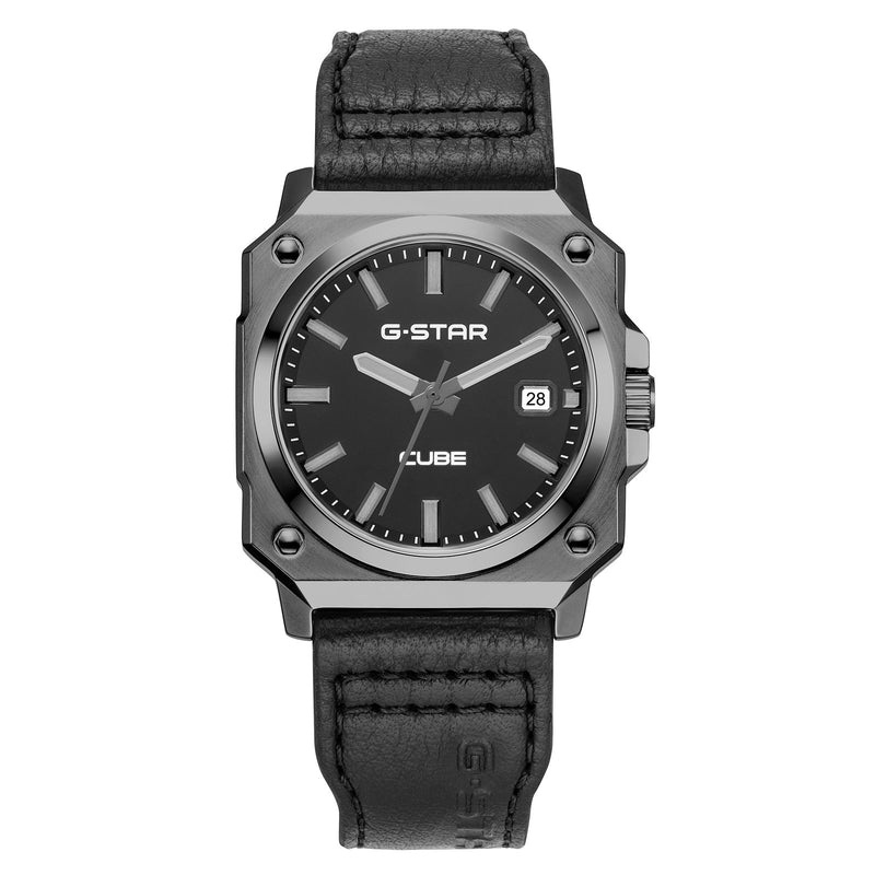 G-STAR Cube Zwart Leren Herenhorloge GSW.508.02-zoom-