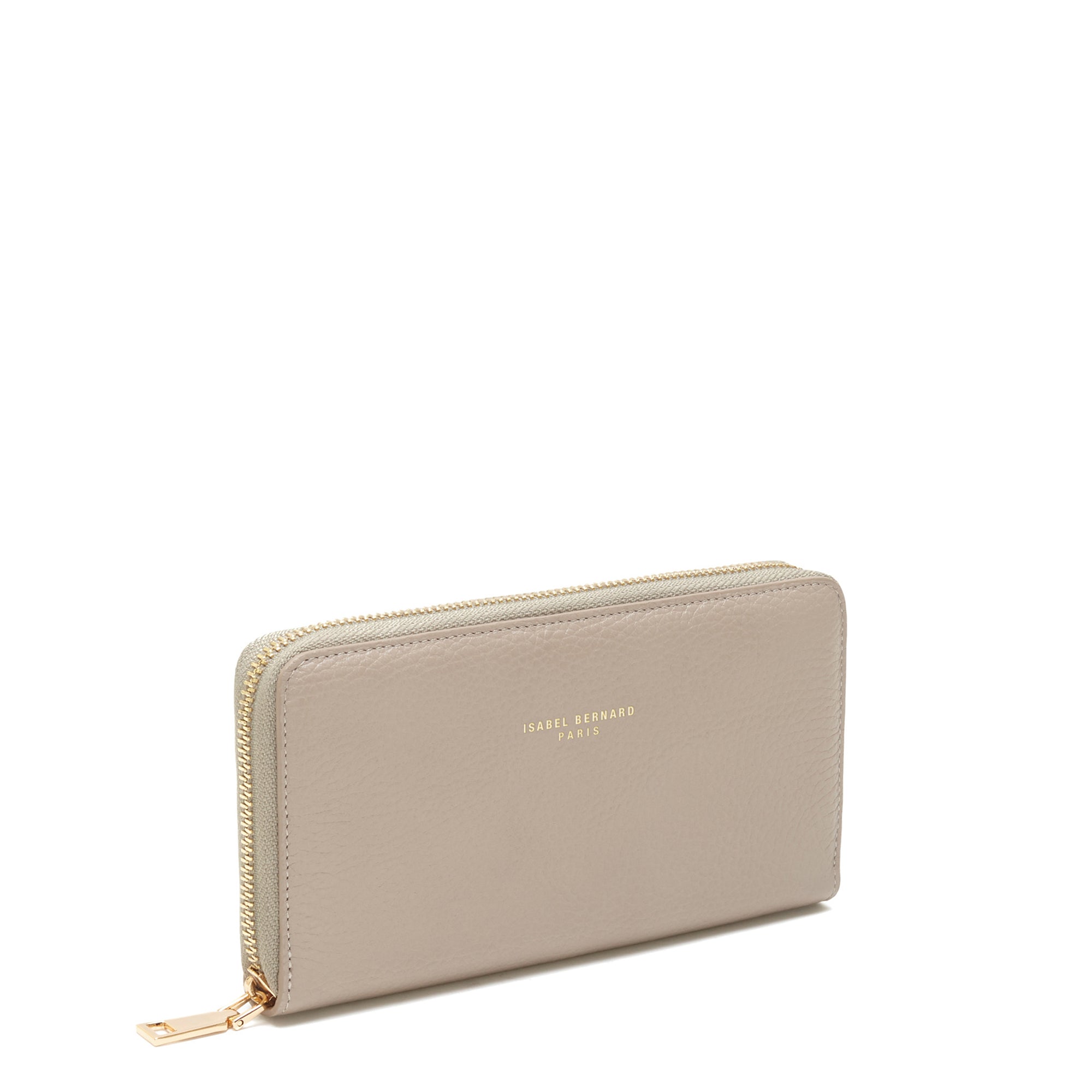 Isabel Bernard Honoré Léa Taupe Calfskin Zip Wallet IB23017