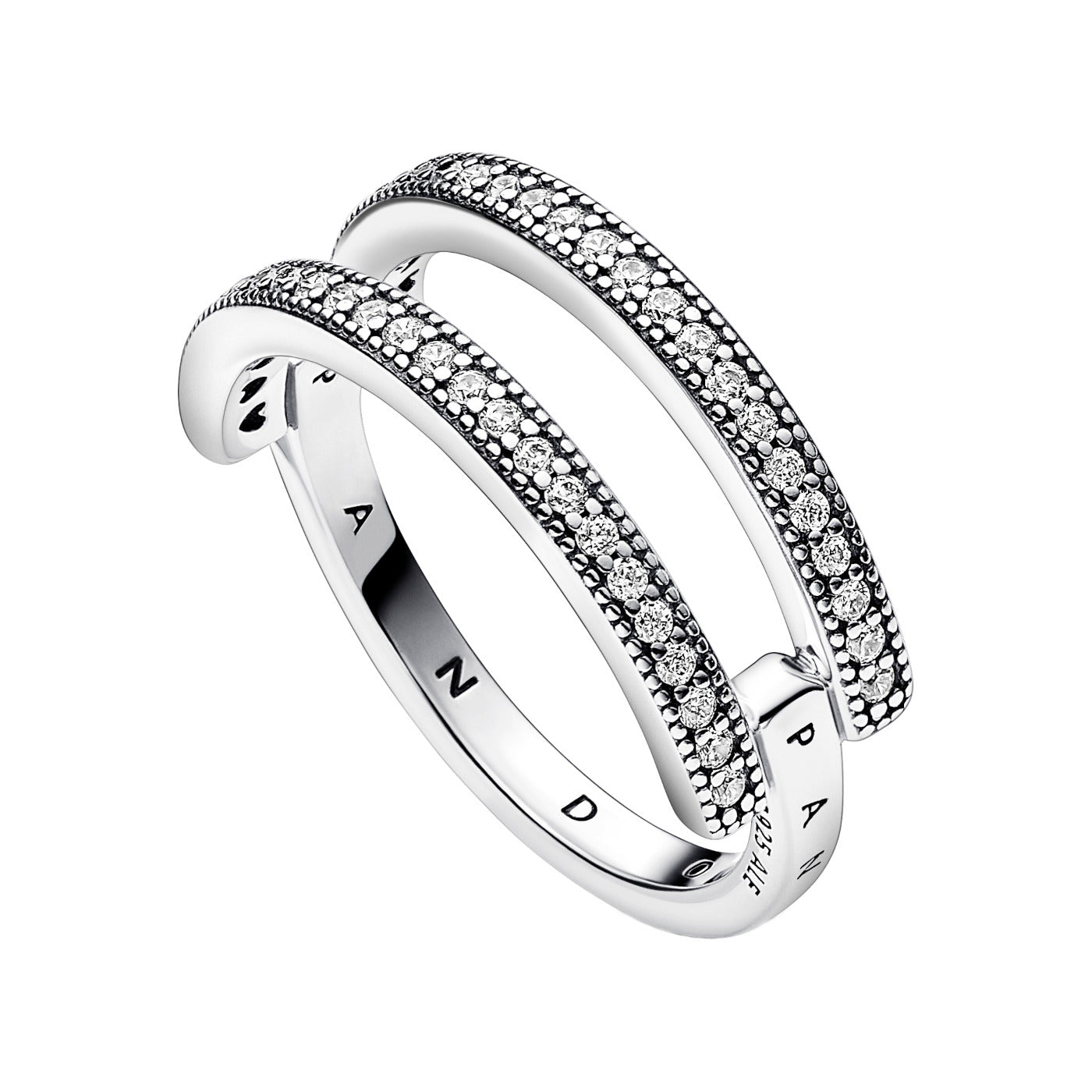 Pandora Signature 925 Sterling Silver Pavé Double strap Ring 192779C01-56