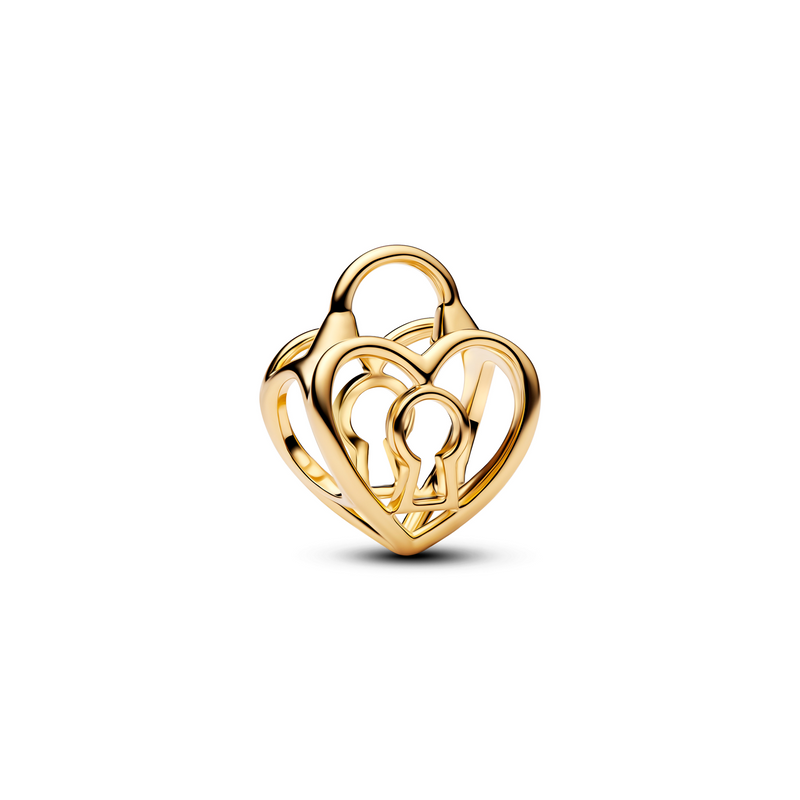 Pandora Moments Gold Plated Openwork Heart Padlock Charm 764358C00-zoom-