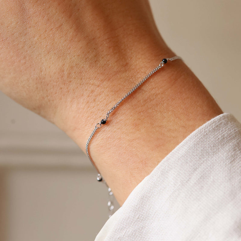 Karma 925 Sterling Silver Tiny Onyx Bracelet 94124S (Length: 16.50 - 19.00 cm)-zoom-