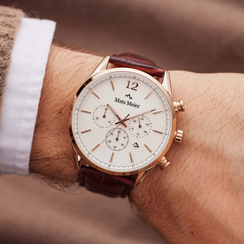 Mats Meier Grand Cornier Chrono Wit/Rosegoudkleurig/Bruin horloge MM00107-zoom-