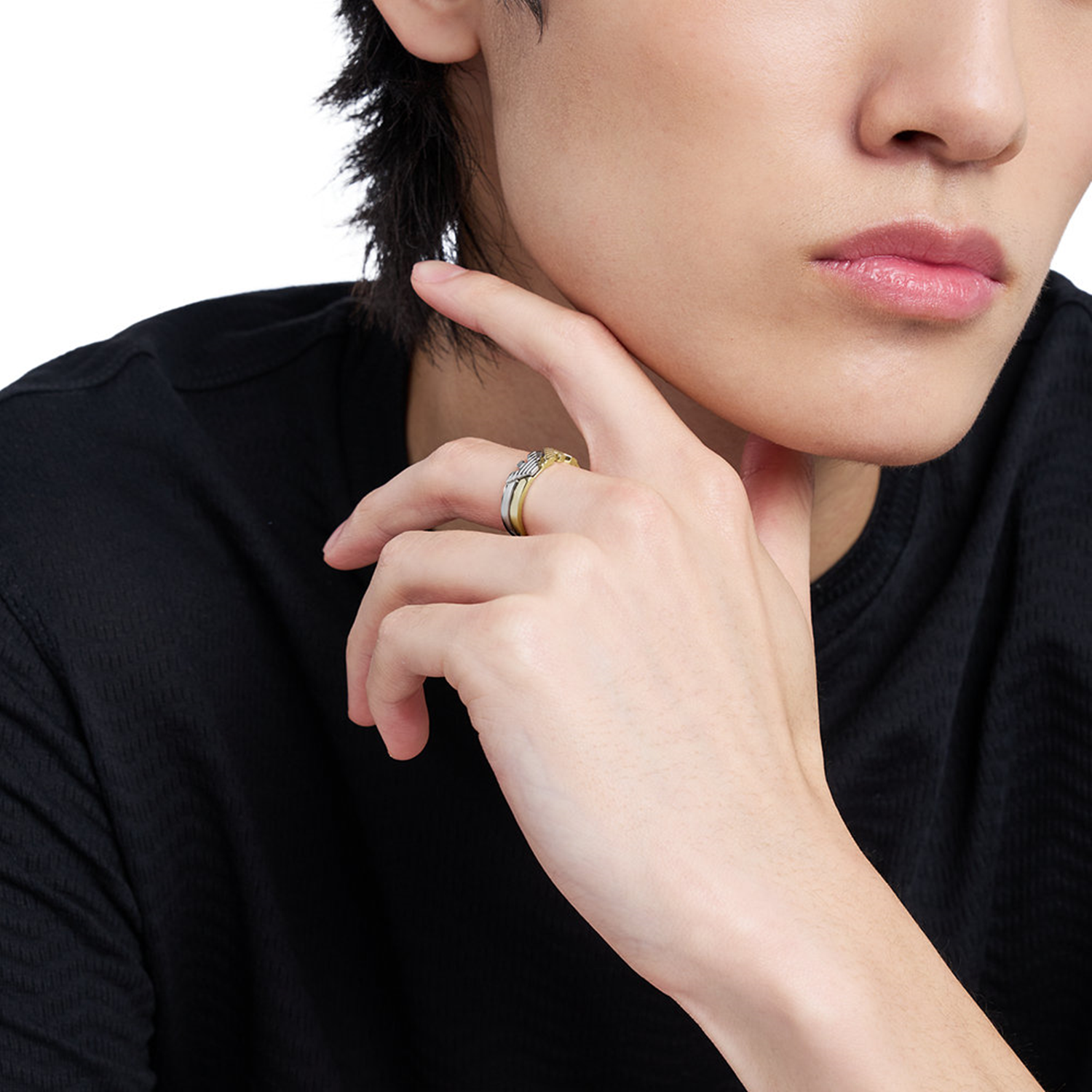 Emporio Armani Silver and Gold Stainless Steel Ring EGS32320407