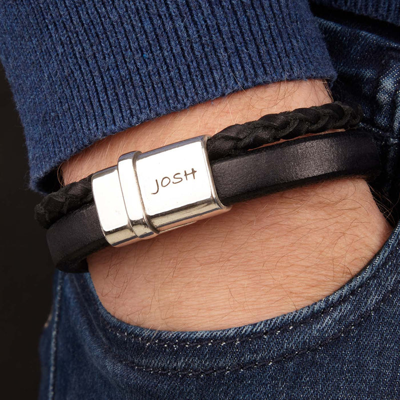 Josh Silver Black Armband 09110-BRA-BLACK-L (Lengte: 23.00 cm)-zoom-