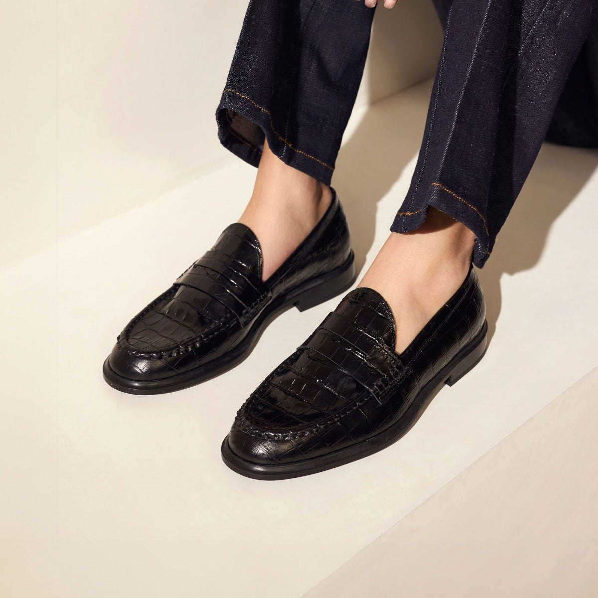 Isabel Bernard Vendôme Blandine croco black calfskin leather loafers IB51015-201-38