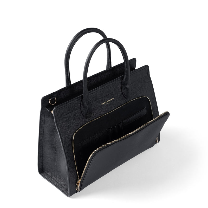 Isabel Bernard Honoré Nadine zwarte kalfsleren handtas met 13 inch laptopvak IB25110-001-13-zoom-