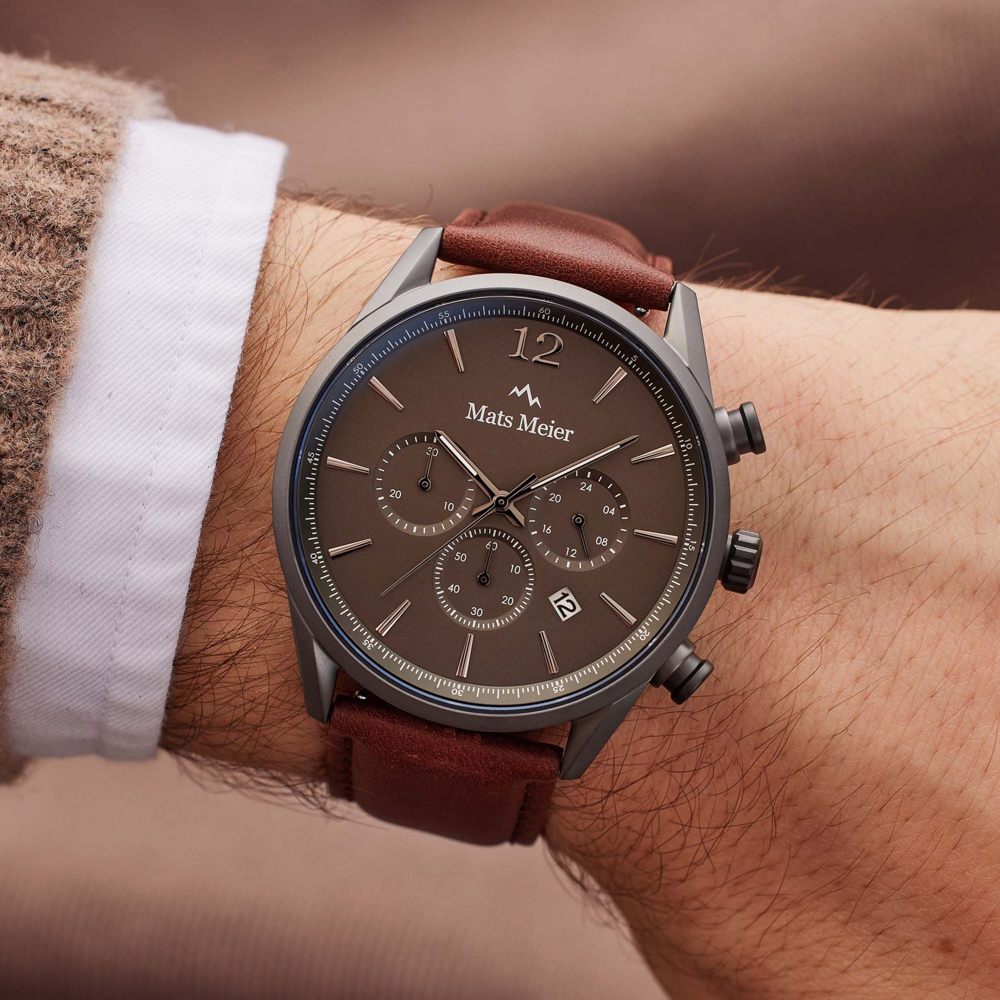 Mats Meier Grand Cornier Chrono Gunmetal/DonkerBrown Watch MM00104