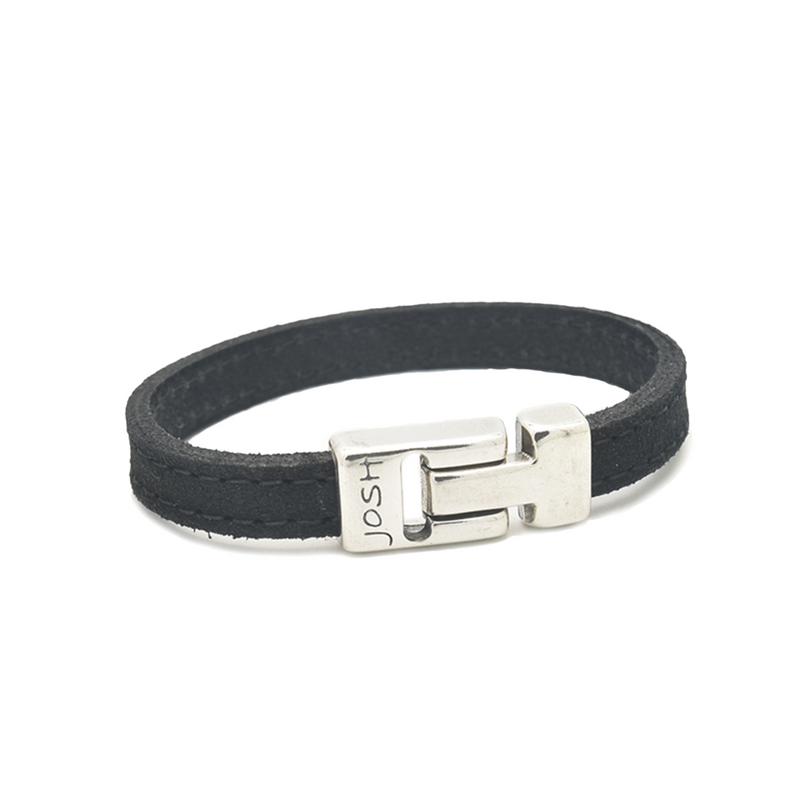 Josh Black Leather Bracelet 25036SL/BLCK/LME-zoom-