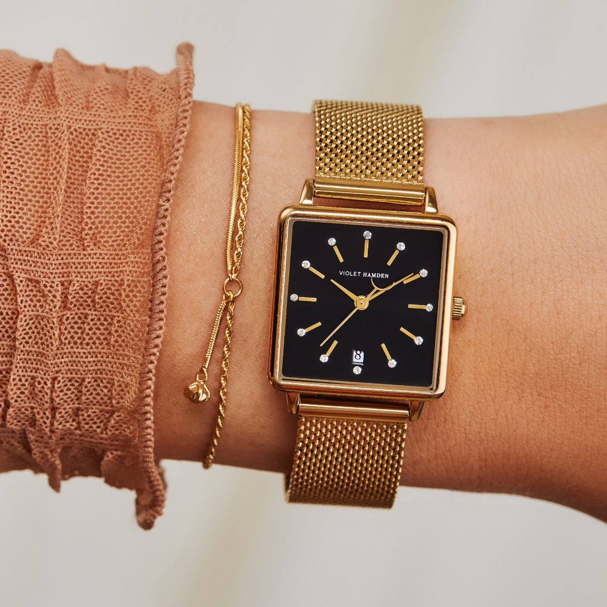 Violet Hamden Dawn Square Women's Watch Gold Coloured and Black VH09015