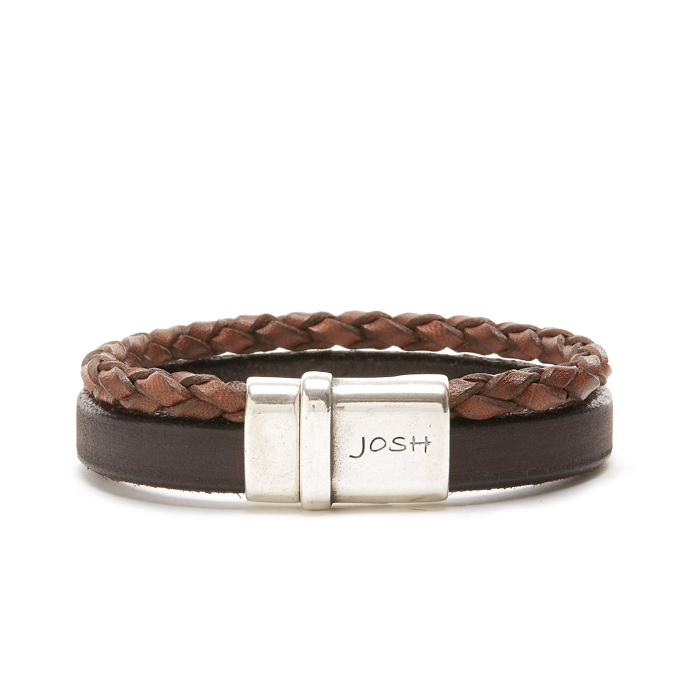 Josh Silver Brown Armband 09110-BRA-BROWN-L (Lengte: 23.00 cm)