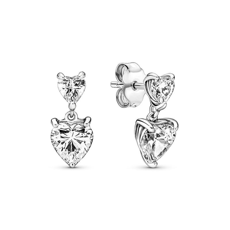 Pandora Timeless 925 Sterling Silver Double Heart Sparkling Drop earrings 291199C01-zoom-