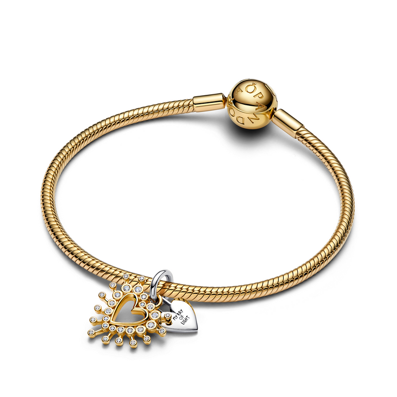 Pandora Moments Gold Plated Radiant Heart Double Dangle Charm 764141C01-zoom-