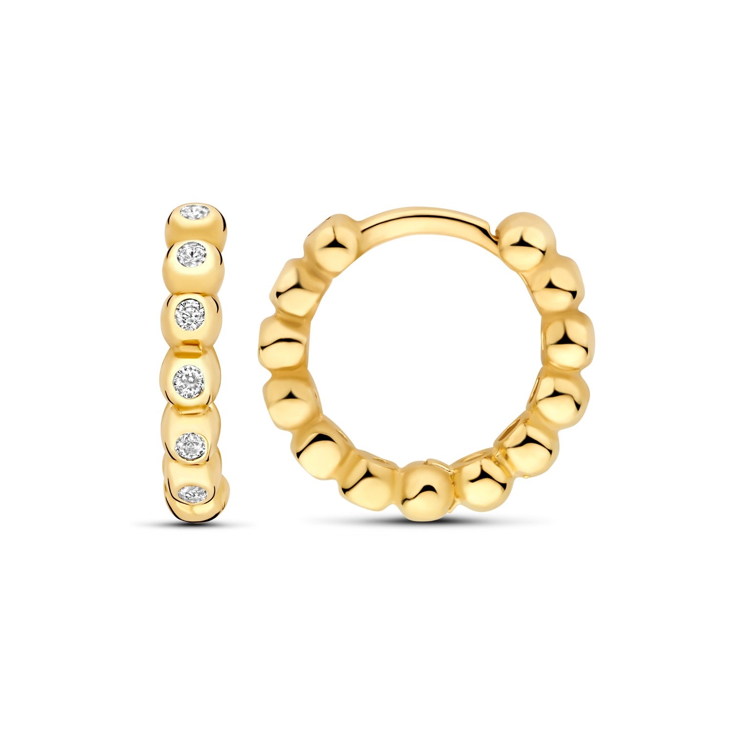 Beloro Jewels Monte Napoleone Elena 9 karat gold hoop earrings with zirconia stones (8,3 mm) BO360114