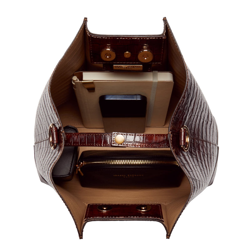 Isabel Bernard Femme Forte Macie Croco Bruine Leren Schoudertas van Kalfsleer IB25074-230-zoom-