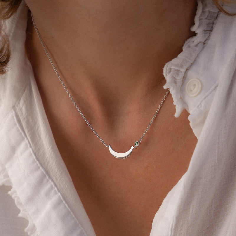 Violet Hamden Luna 925 Sterling Zilveren Ketting met Maan en Groene Zirkonia Steentje VH340037-zoom-