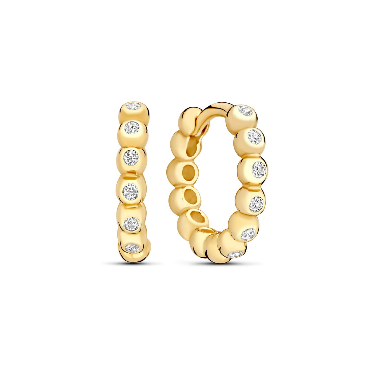 Beloro Jewels Monte Napoleone Elena 9 karat gold hoop earrings with zirconia stones (8,3 mm) BO360114