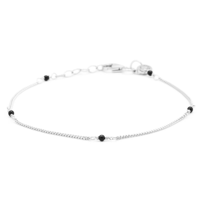 Karma 925 Sterling Silver Tiny Onyx Bracelet 94124S (Length: 16.50 - 19.00 cm)-zoom-