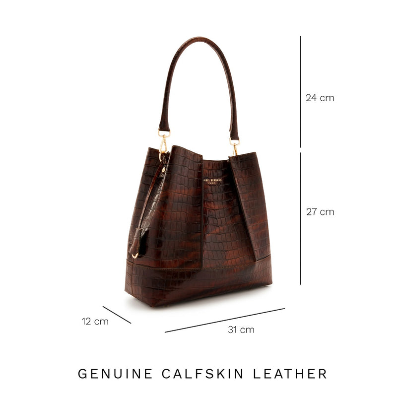 Isabel Bernard Femme Forte Macie Croco Bruine Leren Schoudertas van Kalfsleer IB25074-230-zoom-