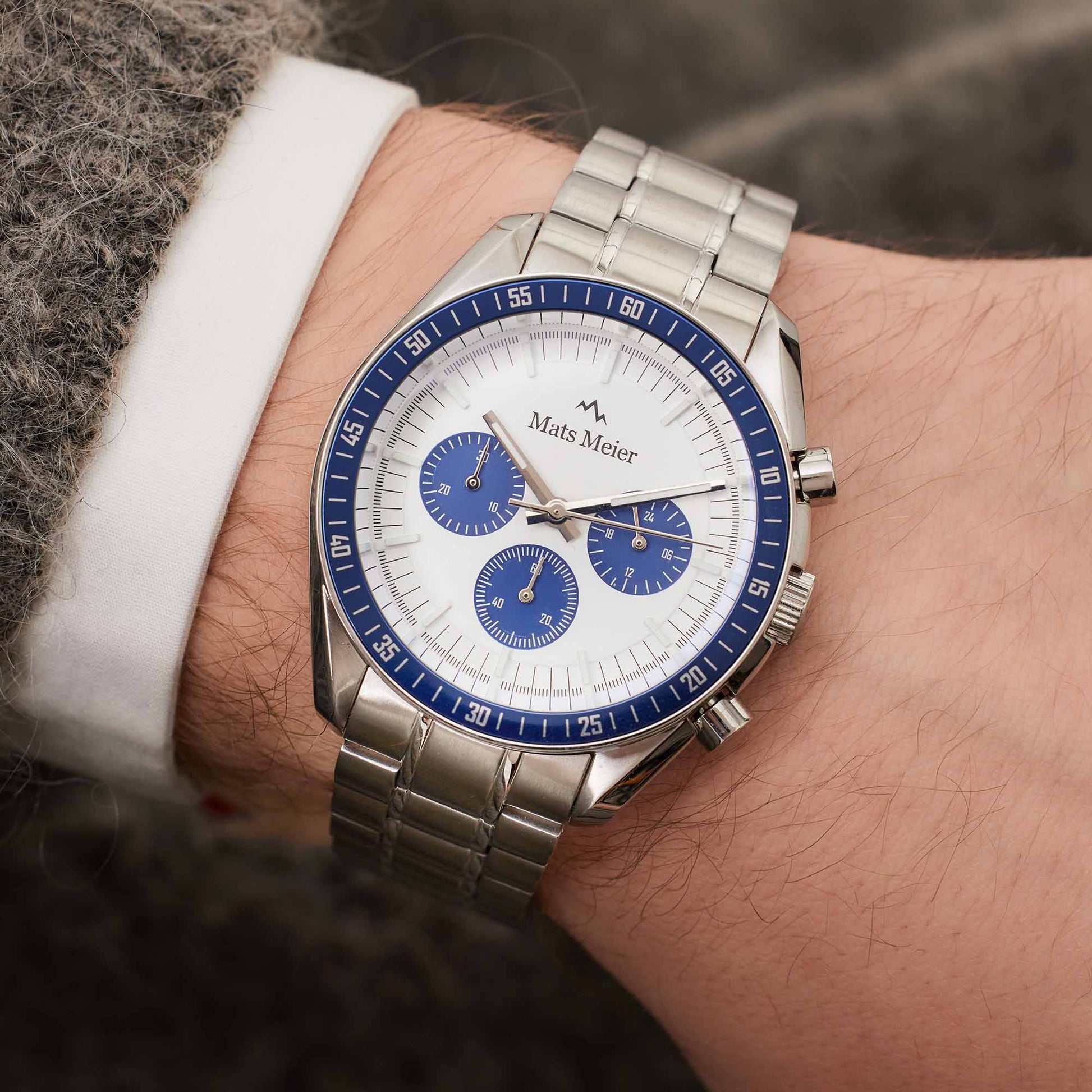 Mats Meier Arosa Racing Chronograph Men'sWatch Silver-coloured and White MM50013