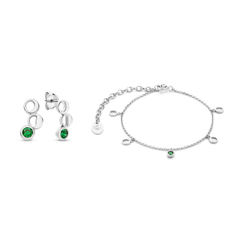 Violet Hamden Violet's Gift 925 Sterling Zilveren Armband en Oorknoppen Giftset met Groene Zirkonia Steentjes VH90061-zoom-