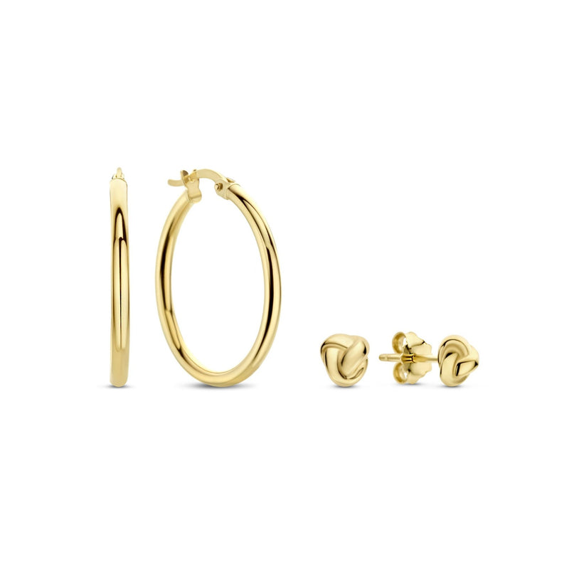 Beloro Jewels Regalo d'Amore 9 karaat gouden oorbellen set met knoop BO90037-zoom-