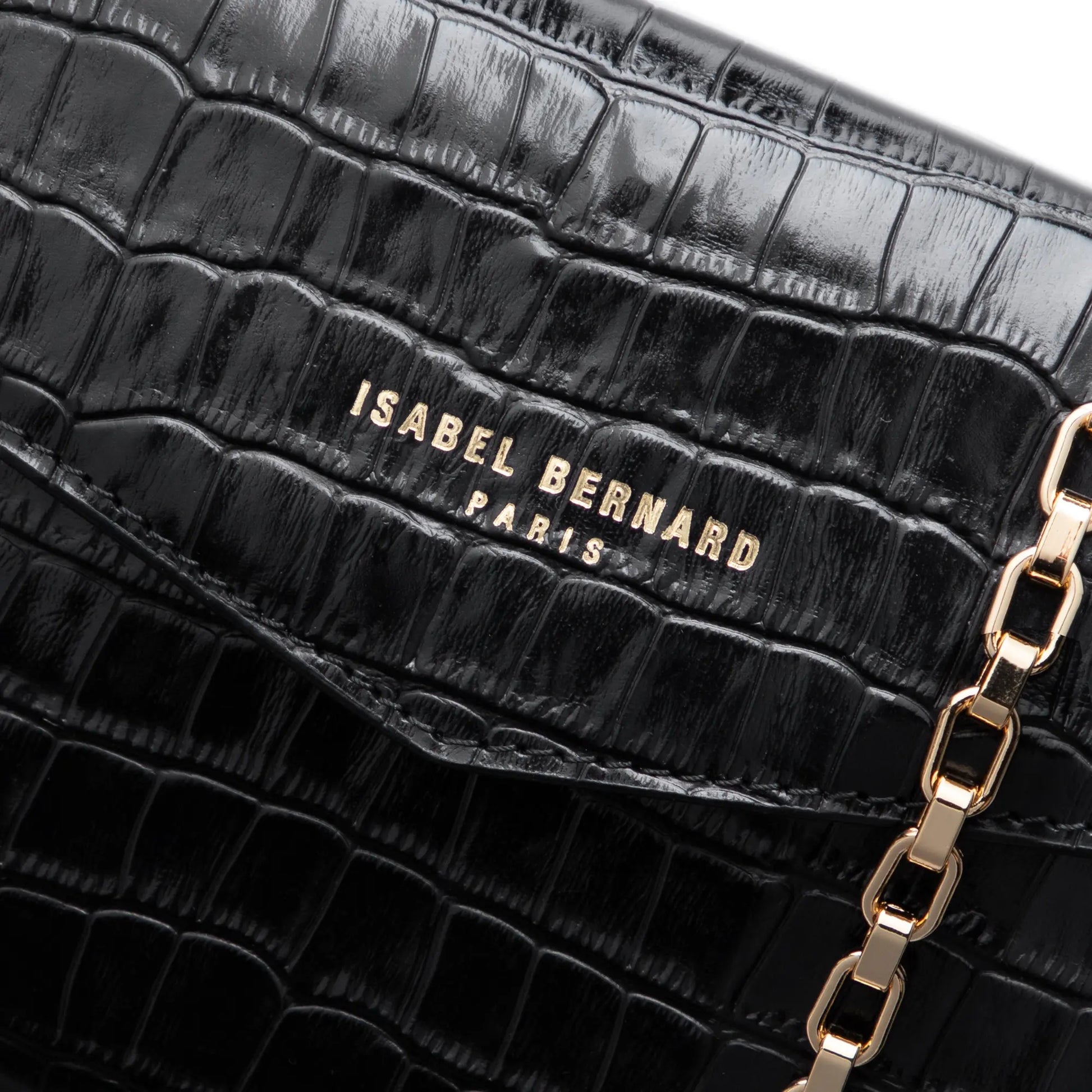 Isabel Bernard Honoré Lina Croco Black Clutch With Detachable Shoulder Chain IB21135-201
