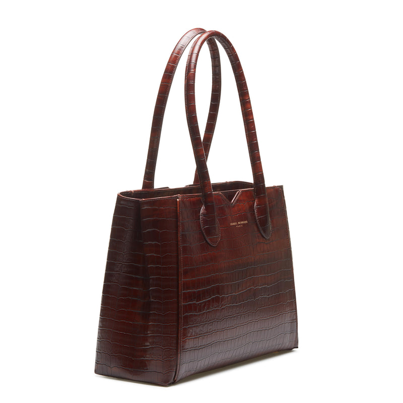 Isabel Bernard Honoré Cloe Croco Bruine Handtas IB25006-zoom-