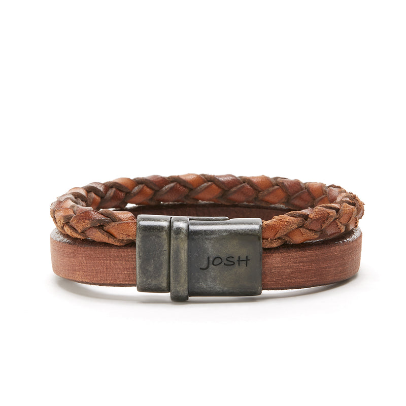 Josh Vintage Black Cognac Armband 09264-BRA-VB/COGNAC/L-zoom-