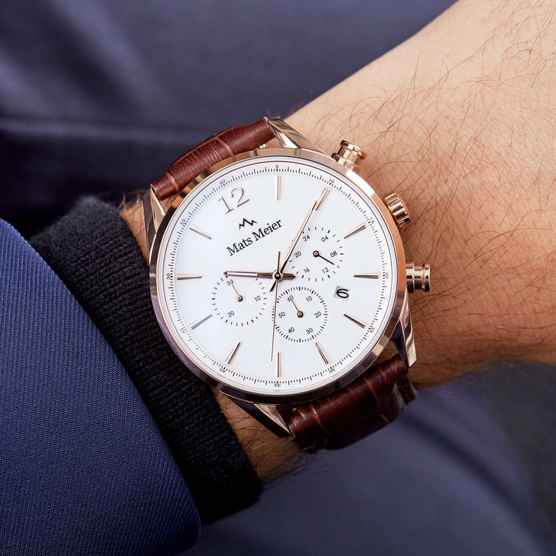 Mats Meier Grand Cornier Chrono Wit/Rosegoudkleurig/Bruin horloge MM00107-zoom-