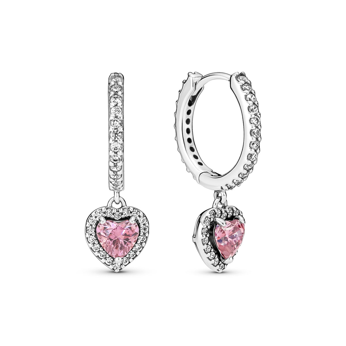Pandora Timeless 925 Sterling Silver Sparkling Halo Heart Hoop Earrings 291445C01