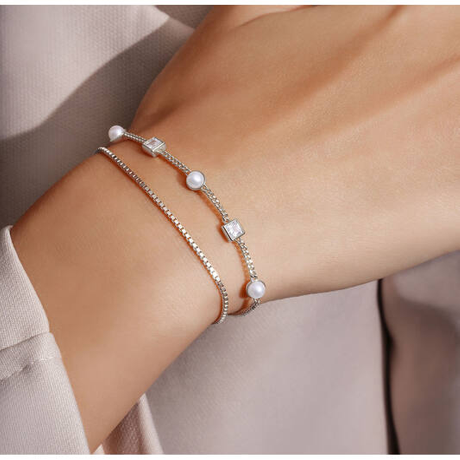 Ania Haie Reimaginer 925 Sterling Silver Pearl Station Bracelet AH-B069-02H