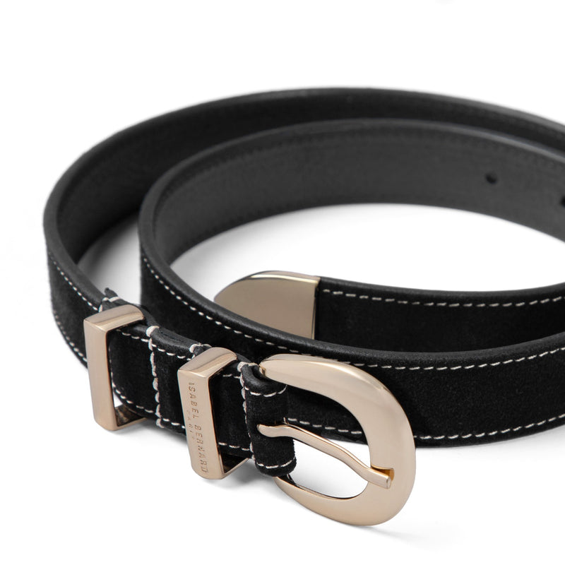 Isabel Bernard Rêveur Mathilde zwarte suede riem met goud-kleurige gesp IB60020-101-80-zoom-
